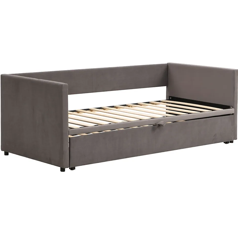 Okwish Lit Gigogne 90/180x200 cm - Lit Multifonction avec Sommier À Lattes, Convertible en deux Lits, Sans Matelas - Gris