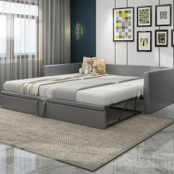 Okwish Lit Gigogne 90/180x200 cm - Lit Multifonction avec Sommier À Lattes, Sans Matelas, en Velours Doux, Gris Hot