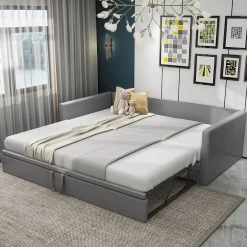 Okwish Lit Gigogne 90/180x200 cm - Lit Multifonction avec Sommier À Lattes, Sans Matelas, en Velours Doux, Gris Hot