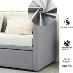 Okwish Lit Gigogne 90/180x200 cm - Lit Multifonction avec Sommier À Lattes, Sans Matelas, en Velours Doux, Gris Hot
