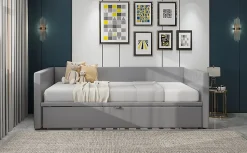 Okwish Lit Gigogne 90/180x200 cm - Lit Multifonction avec Sommier À Lattes, Sans Matelas, en Velours Doux, Gris Hot