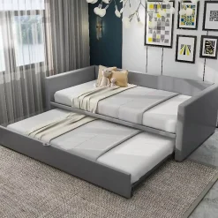 Okwish Lit Gigogne 90/180x200 cm - Lit Multifonction avec Sommier À Lattes, Sans Matelas, en Velours Doux, Gris Hot