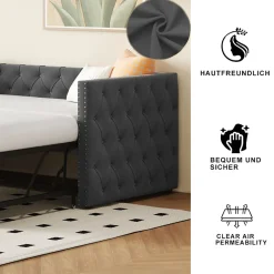 Okwish Lit Gigogne 90x200 cm - Lit Multifonction avec Sommier À Lattes, Convertible pour Chambre d'Amis, en Velours Gris, Sans Matelas
