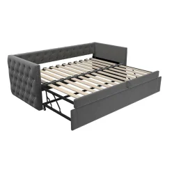 Okwish Lit Gigogne 90x200 cm - Lit Multifonction avec Sommier À Lattes, Convertible pour Chambre d'Amis, en Velours Gris, Sans Matelas