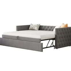 Okwish Lit Gigogne 90x200 cm - Lit Multifonction avec Sommier À Lattes, Convertible pour Chambre d'Amis, en Velours Gris, Sans Matelas