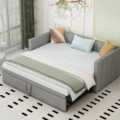 Okwish Lit Gigogne 90/180x200 cm - Lit Multifonction Convertible en Velours Doux, Sans Matelas - Gris Clair New