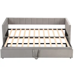 Okwish Lit Gigogne 90/180x200 cm - Lit Multifonction Convertible en Velours Doux, Sans Matelas - Gris Clair New
