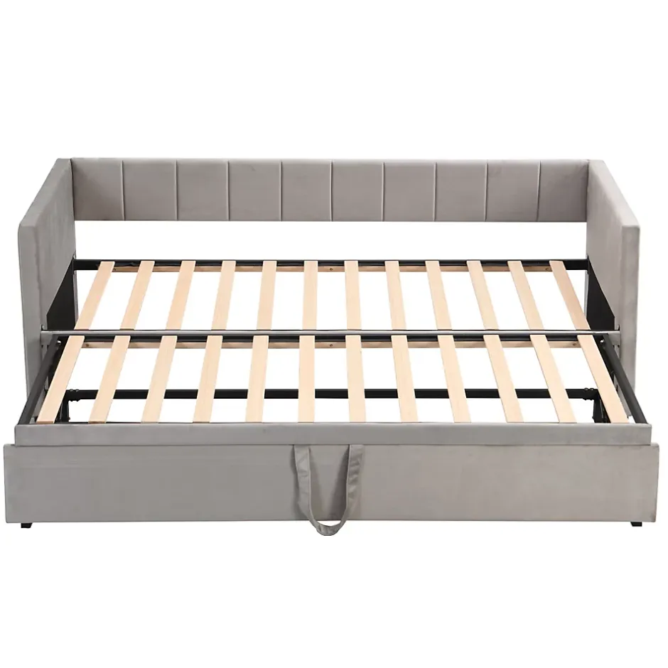 Okwish Lit Gigogne 90/180x200 cm - Lit Multifonction Convertible en Velours Doux, Sans Matelas - Gris Clair New