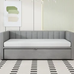 Okwish Lit Gigogne 90/180x200 cm - Lit Multifonction Convertible en Velours Doux, Sans Matelas - Gris Clair New