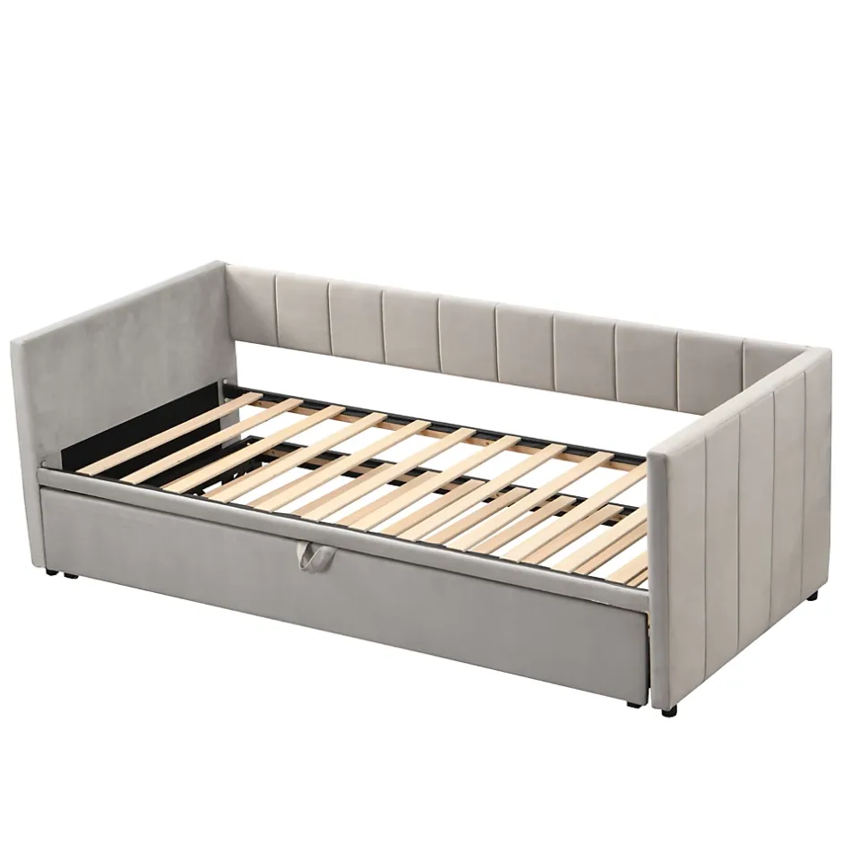 Okwish Lit Gigogne 90/180x200 cm - Lit Multifonction Convertible en Velours Doux, Sans Matelas - Gris Clair New