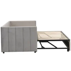 Okwish Lit Gigogne 90/180x200 cm - Lit Multifonction Convertible en Velours Doux, Sans Matelas - Gris Clair New