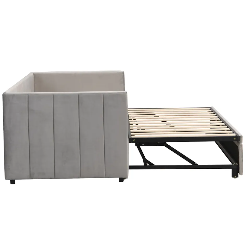 Okwish Lit Gigogne 90/180x200 cm - Lit Multifonction Convertible en Velours Doux, Sans Matelas - Gris Clair New