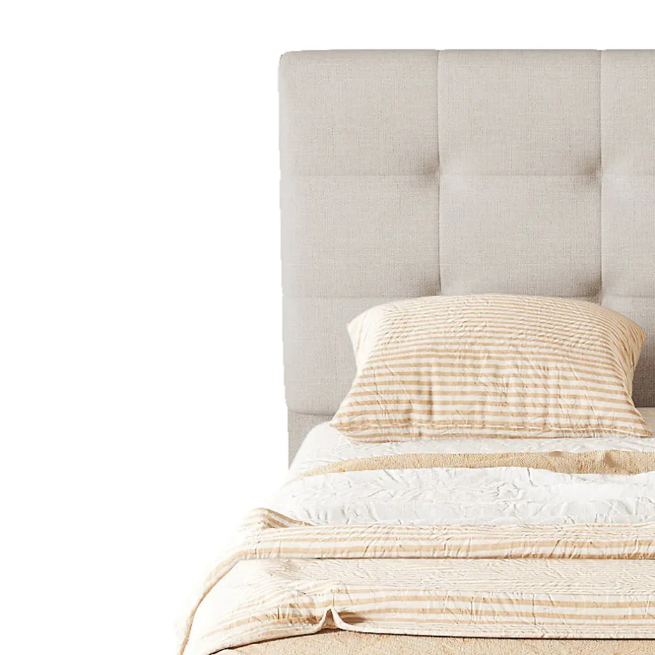 Okwish Lit Gigogne 90x200 cm - Lit Simple Enfant Rembourré avec Tête de Lit Réglable et 3 Tiroirs - Sans Matelas - Lin Beige