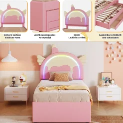 Okwish Lit gigogne 90x200 cm - Lit simple enfant avec lit gigogne - PU + MDF - Sans matelas - Rose Discount