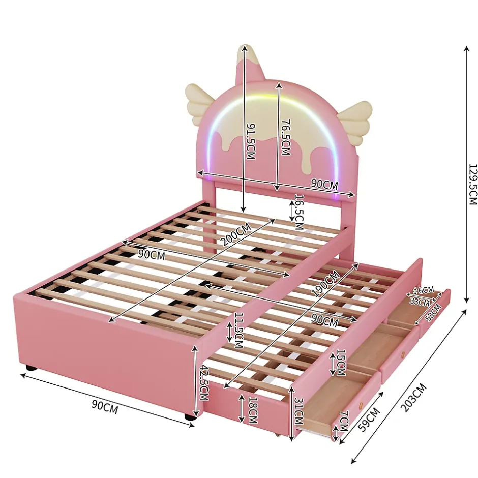 Okwish Lit gigogne 90x200 cm - Lit simple enfant avec lit gigogne - PU + MDF - Sans matelas - Rose Discount