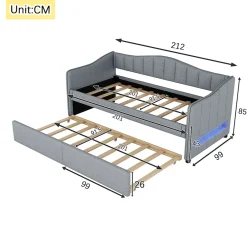 Okwish Lit gigogne 90x200 cm - Lit simple avec lit tiroir et sommier à lattes - Lin + MDF - Sans matelas - Gris