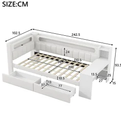 Okwish Lit gigogne 90x200 cm - Lit simple avec port USB et bande LED - Bois - Sans matelas - Blanc