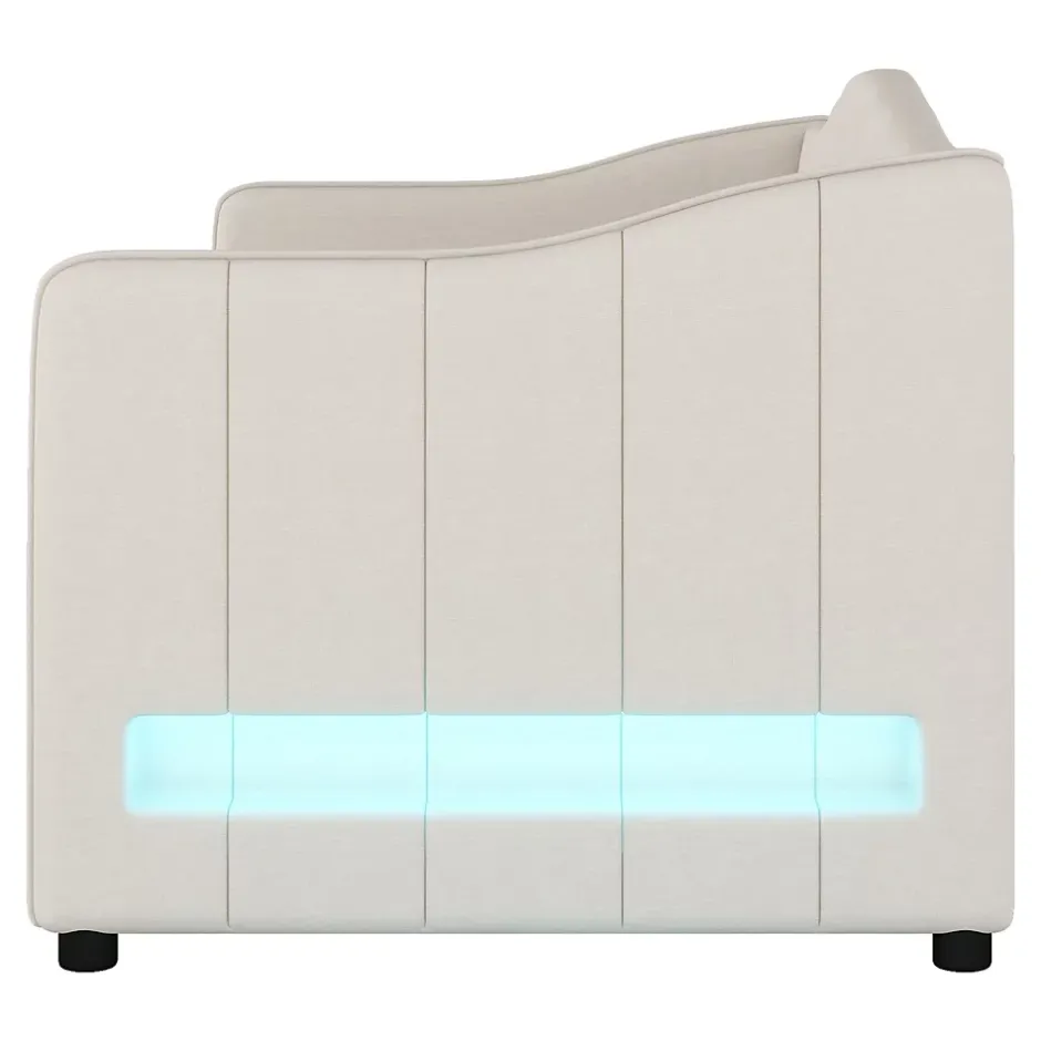 Okwish Lit gigogne 90x200 cm - Lit simple avec lit tiroir et sommier à lattes - Lin + MDF - Sans matelas - Beige Outlet