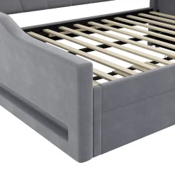 Okwish Lit gigogne 140x200 cm - Lit simple avec lit d'appoint extensible - MDF et Lin - Sans matelas - Gris Hot