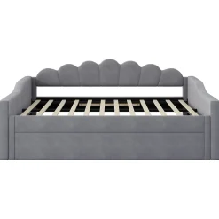 Okwish Lit gigogne 140x200 cm - Lit simple avec lit d'appoint extensible - MDF et Lin - Sans matelas - Gris Hot