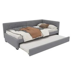 Okwish Lit Gigogne 90x200 cm - Lit Simple 1 Place avec Couchage Secondaire, sans Matelas, en Velours, Gris