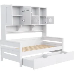 Okwish Lit Gigogne 90x200 cm - Lit Simple avec Deux Tiroirs de Rangement - Bois - Blanc - Sans Matelas Discount