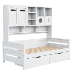 Okwish Lit Gigogne 90x200 cm - Lit Simple avec Deux Tiroirs de Rangement - Bois - Blanc - Sans Matelas Discount
