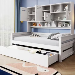 Okwish Lit Gigogne 90x200 cm - Lit Simple avec Deux Tiroirs de Rangement - Bois - Blanc - Sans Matelas Discount