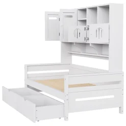 Okwish Lit Gigogne 90x200 cm - Lit Simple avec Deux Tiroirs de Rangement - Bois - Blanc - Sans Matelas Discount