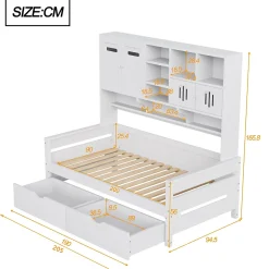 Okwish Lit Gigogne 90x200 cm - Lit Simple avec Deux Tiroirs de Rangement - Bois - Blanc - Sans Matelas Discount