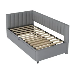 Okwish Lit Gigogne 90/180x200 cm - L-Shaped avec Lit Coulissant pour enfants et Invités, Multifonction, Velours Gris Clair, Sans Matelas