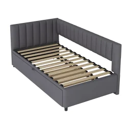 Okwish Lit Gigogne 90/180x200 cm - L-Shaped avec Lit Coulissant, Convertible pour enfants et Invités, Velours Gris Foncé, Sans Matelas Best