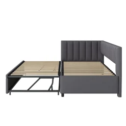 Okwish Lit Gigogne 90/180x200 cm - L-Shaped avec Lit Coulissant, Convertible pour enfants et Invités, Velours Gris Foncé, Sans Matelas Best