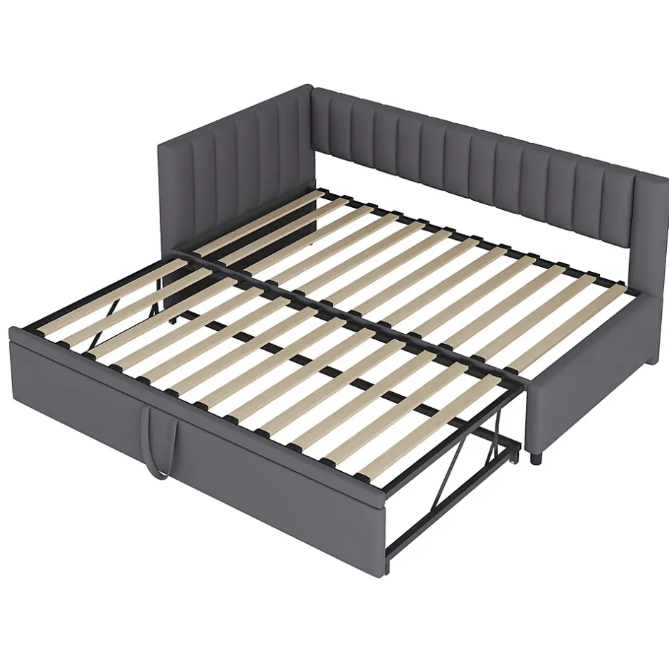 Okwish Lit Gigogne 90/180x200 cm - L-Shaped avec Lit Coulissant, Convertible pour enfants et Invités, Velours Gris Foncé, Sans Matelas Best