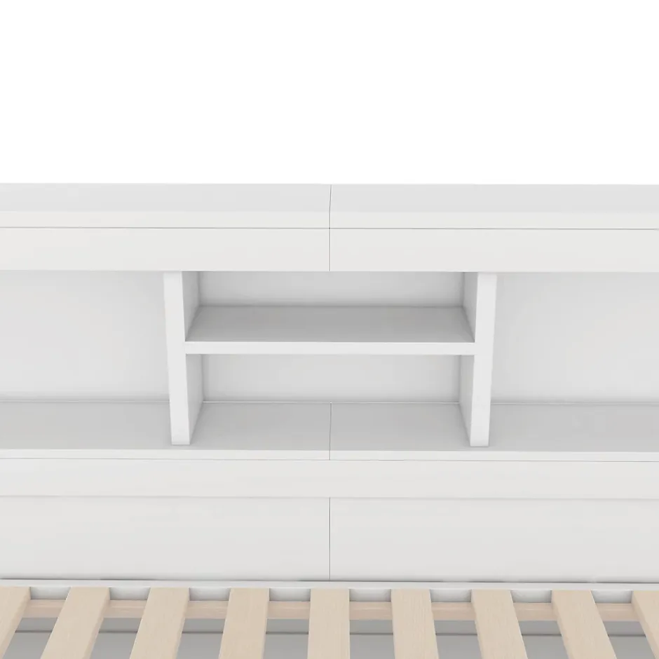 Okwish Lit gigogne 90x200 cm ado/enfant avec tiroir coulissant, LED télécommandée, ports USB, prise électrique et rangement - blanc Sale