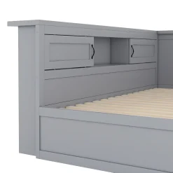 Okwish Lit gigogne 140x200 cm avec rangement latéral, LED télécommande et ports USB - sommier inclus - sans matelas - gris New