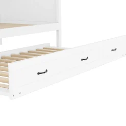 Okwish Lit gigogne 90x200 cm avec rangement latéral, LED télécommande et ports USB - sommier inclus - blanc - sans matelas