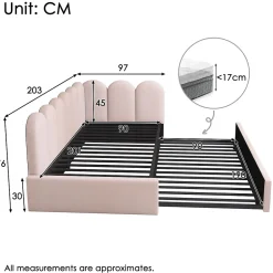 Okwish Lit Gigogne 90x200 cm avec Second Couchage - Design Moderne Gain de Place - Velours Rose - Sans Matelas Best