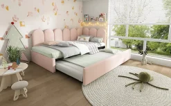 Okwish Lit Gigogne 90x200 cm avec Second Couchage - Design Moderne Gain de Place - Velours Rose - Sans Matelas Best