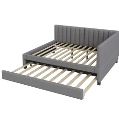 Okwish Lit Gigogne 140x200 cm avec Sommier à Lattes et Lit Tiroir Multifonction - Sans Matelas - Velours Gris Hot