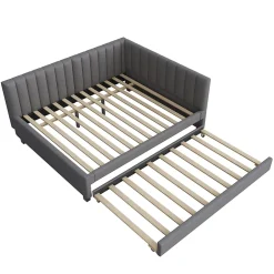 Okwish Lit Gigogne 140x200 cm avec Sommier à Lattes et Lit Tiroir Multifonction - Sans Matelas - Velours Gris Hot