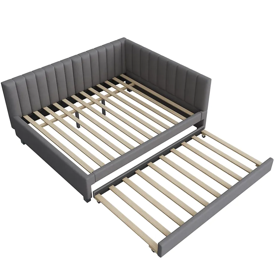 Okwish Lit Gigogne 140x200 cm avec Sommier à Lattes et Lit Tiroir Multifonction - Sans Matelas - Velours Gris Hot
