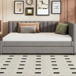 Okwish Lit Gigogne 140x200 cm avec Sommier à Lattes et Lit Tiroir Multifonction - Sans Matelas - Velours Gris Hot