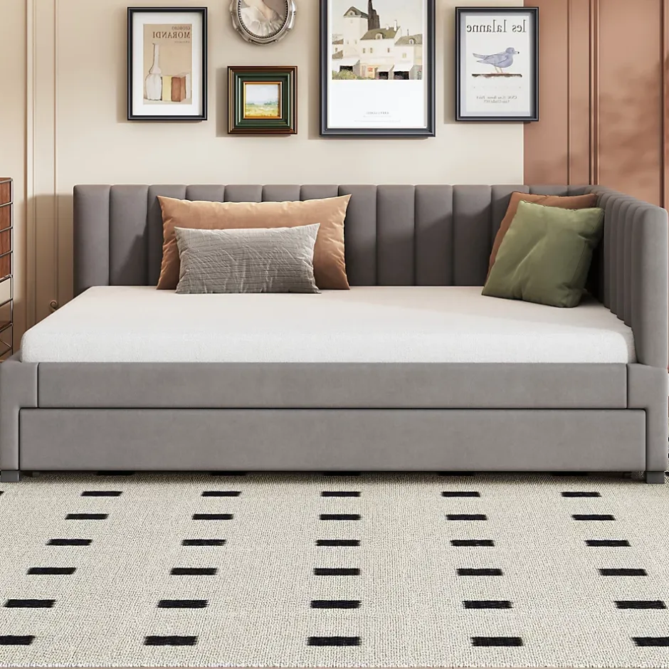 Okwish Lit Gigogne 140x200 cm avec Sommier à Lattes et Lit Tiroir Multifonction - Sans Matelas - Velours Gris Hot
