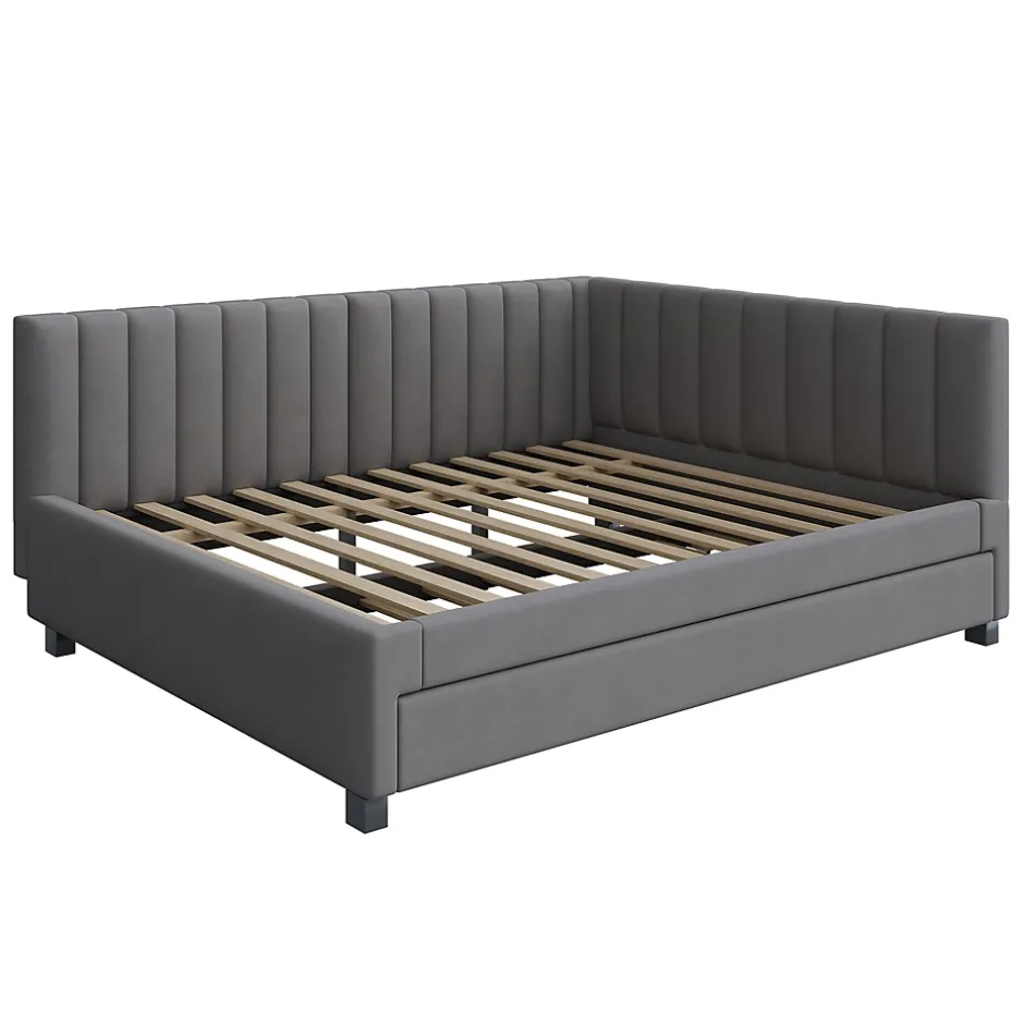 Okwish Lit Gigogne 140x200 cm avec Sommier à Lattes et Lit Tiroir Multifonction - Sans Matelas - Velours Gris Hot
