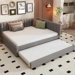 Okwish Lit Gigogne 140x200 cm avec Sommier à Lattes et Lit Tiroir Multifonction - Sans Matelas - Velours Gris Hot