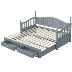 Okwish Lit Gigogne 90/180x200 cm avec Tiroirs et Sommier à Lattes Intégré, Lit Multifonction en Pin Massif, Gris Discount
