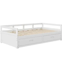 Okwish Lit Gigogne 90/180x190 cm Bois Blanc avec Tiroirs et Sommier À Lattes, Multifonction pour Chambre enfant, Blanc Online