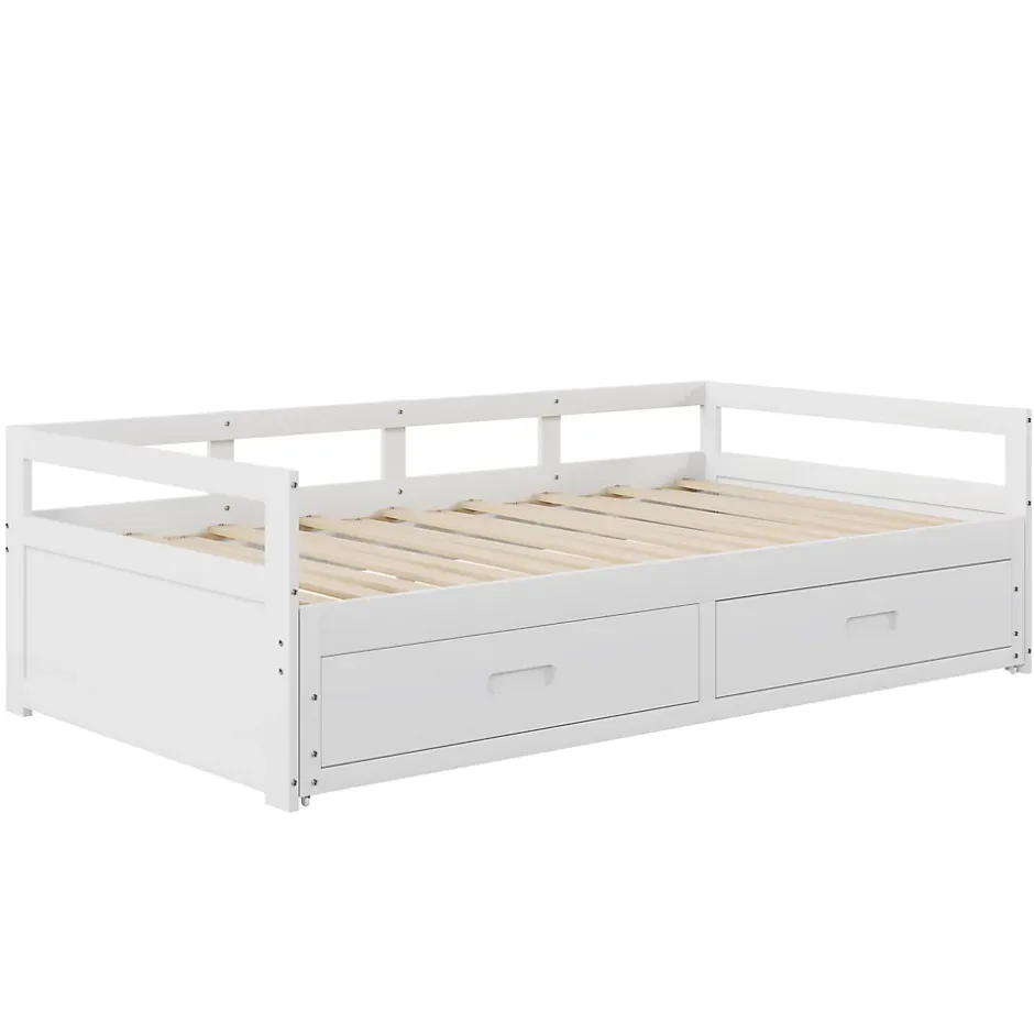 Okwish Lit Gigogne 90/180x190 cm Bois Blanc avec Tiroirs et Sommier À Lattes, Multifonction pour Chambre enfant, Blanc Online