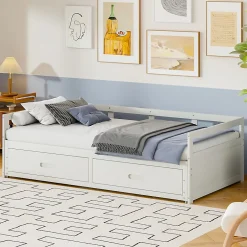 Okwish Lit Gigogne 90/180x190 cm Bois Blanc avec Tiroirs et Sommier À Lattes, Multifonction pour Chambre enfant, Blanc Online